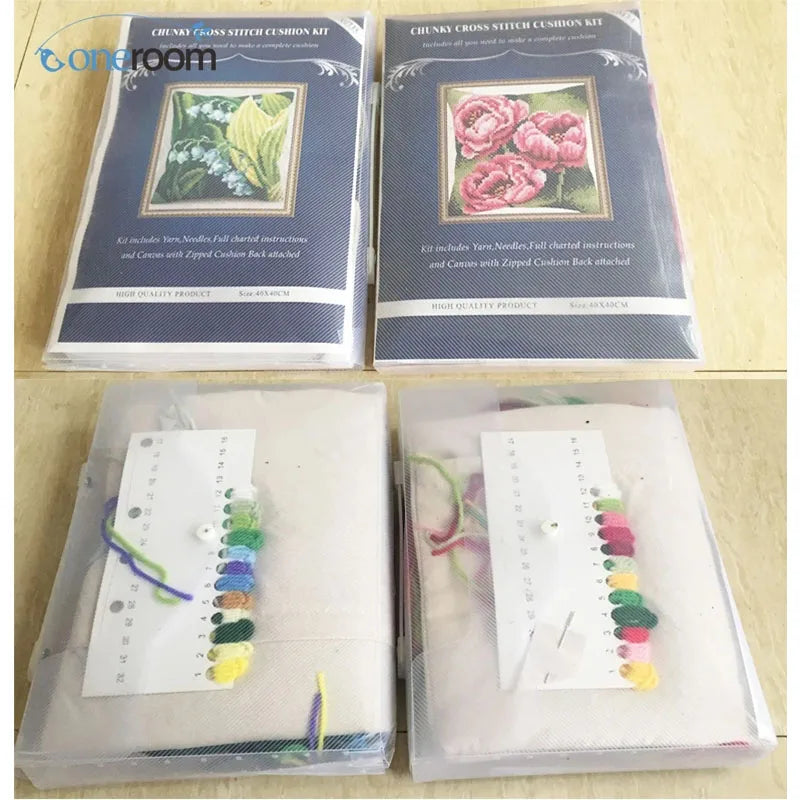 1patterns 411  DIY Needlework Kit  Acrylic Yarn Embroidery Pillow Tapestry Canvas Cushion Front Cross Stitch Pillowcase-