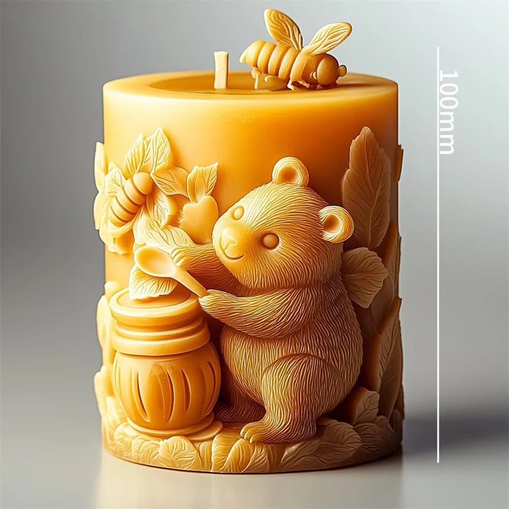 Relief Bear Scented Silicone Candle Molds Honey 3d Bear Honeycomb Diffuser Stone Plaster Epoxy Resin Molds Candle Making Kit