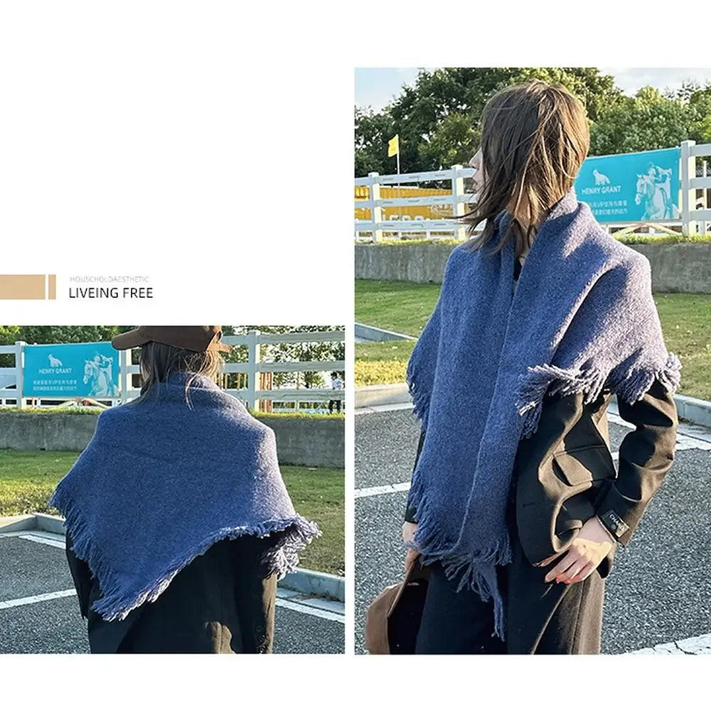 High Quality Winter Triangle Shawl Versatile Tassel Knitted Shawl Wraps Thickned Cold Proof Blanket Scarf for Women