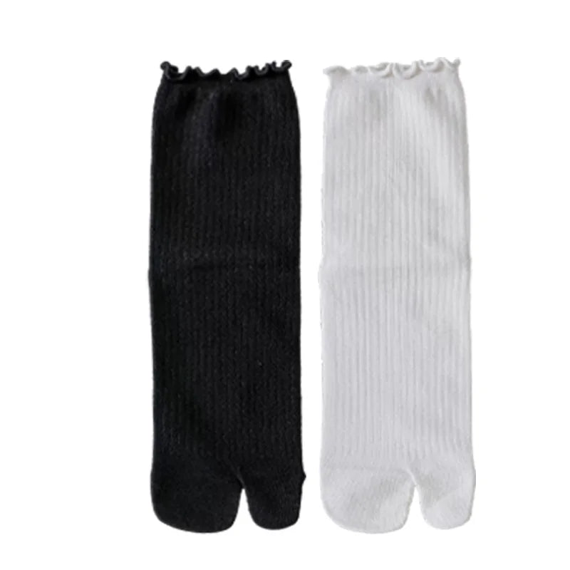 Japanese Ruffled Edge Cotton Split Toe Socks Solid Color Two-Toed Sock Unisex Harajuku Simple Tabi Socks High Elastic Hosiery