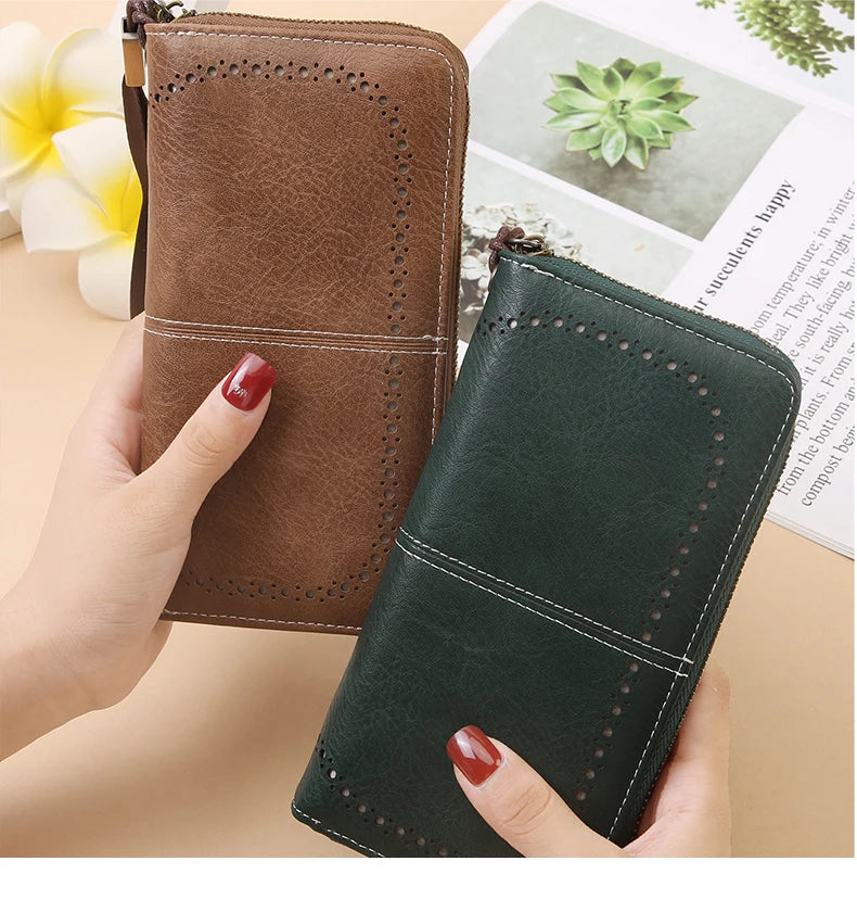 RFID anti-theft long wallet for men and women; 2025 cross-border new version; large capacity mobile phone bag; vintage hollowedo