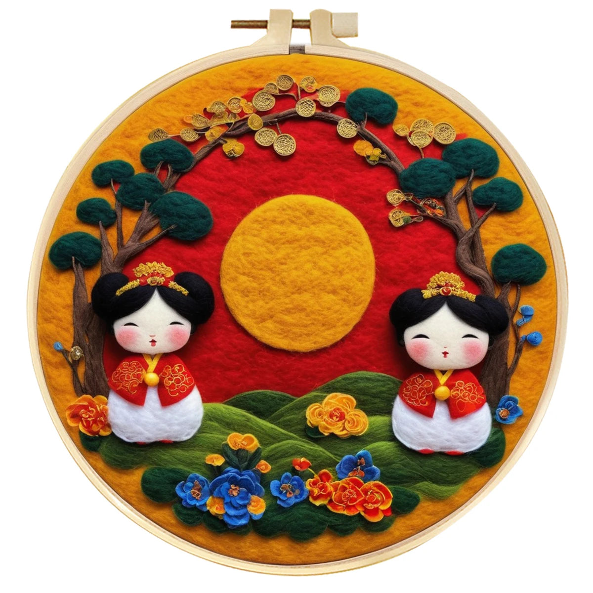 CHENISTORY the Spring Festival Wool Felting Painting Painting With Frame Kit For Beginner Handmade Felt Needles, Foam Pad,Cloth
