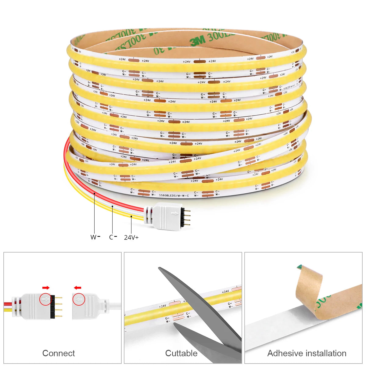 Tuya Smart WiFi Switch COB CCT LED Strip Light 3M 5M 24V Power Adapter EU/US Plug Dimmable Lamp LED Tape for Room Kitchen Decor