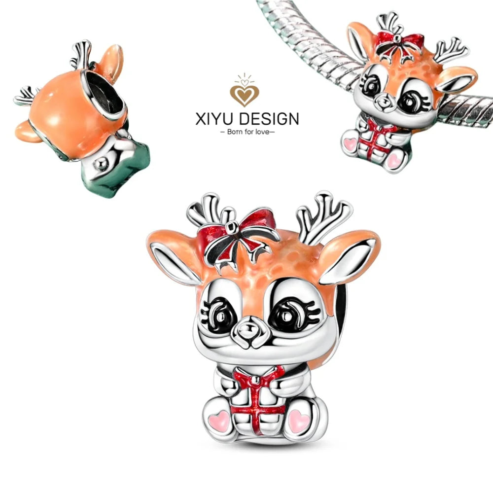 Cute Pet Series Capybara Couples Charms Eat Fruit Beads Fit DIY 925 Silver Bracelet Necklace Women Anniversary Jewelry Gift