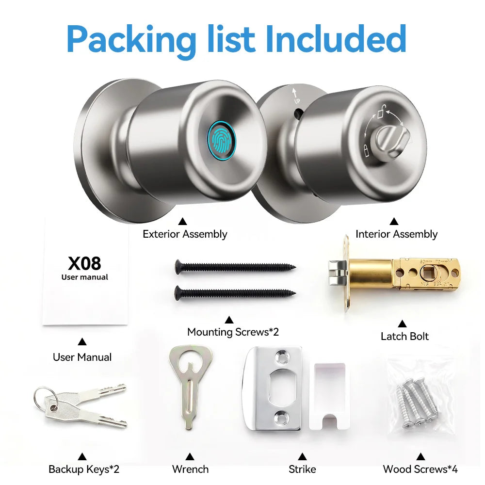 YFK Keyless Entry Smart Door Lock Knob Fingerprint App