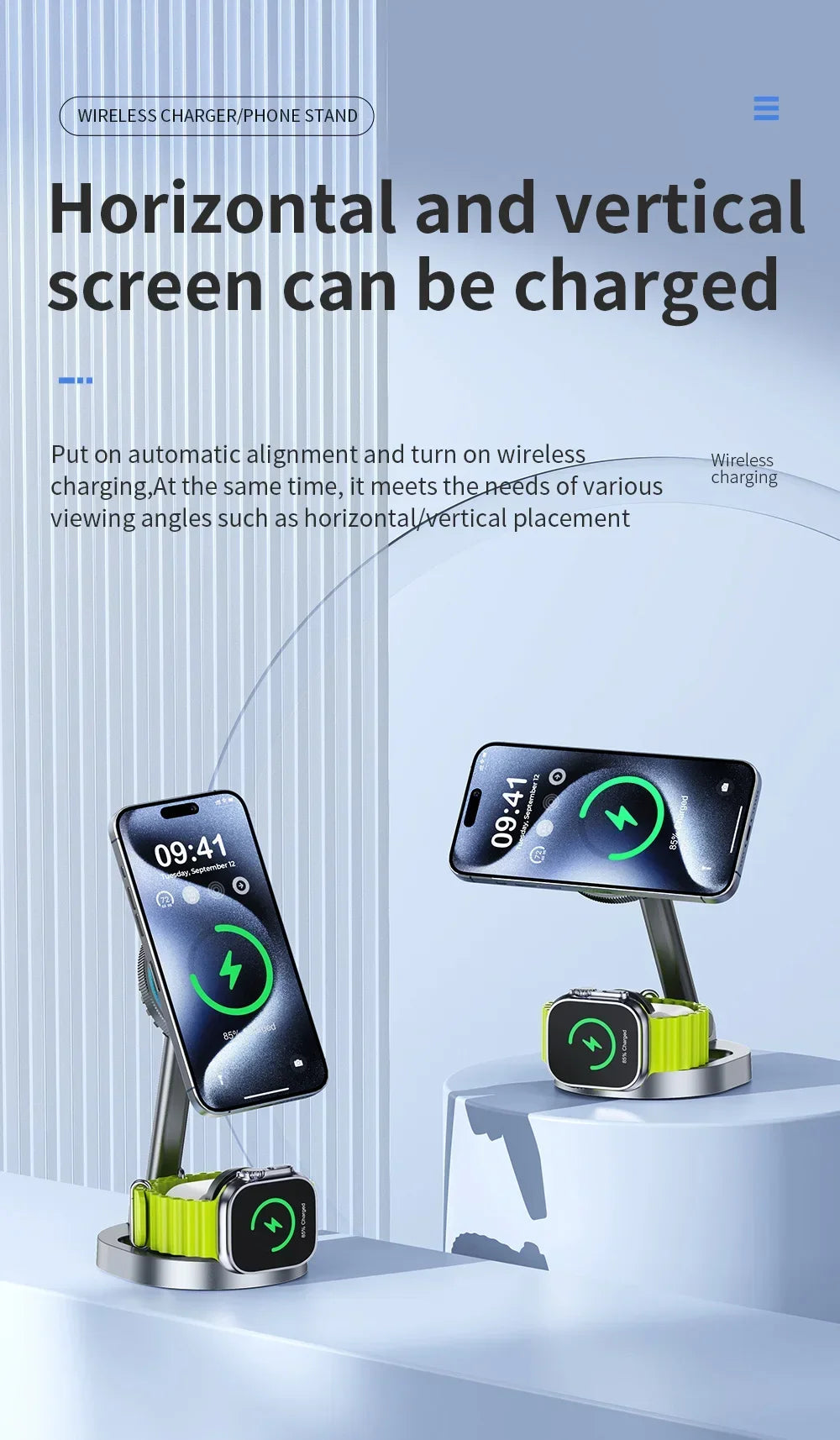 ice Cooling 3 In 1 Magnetic Wireless Charger Stand Pad Foldable Fast Charging Dock For iPhone 15 14 13 12 Pro iWatch 8 7 Airpods