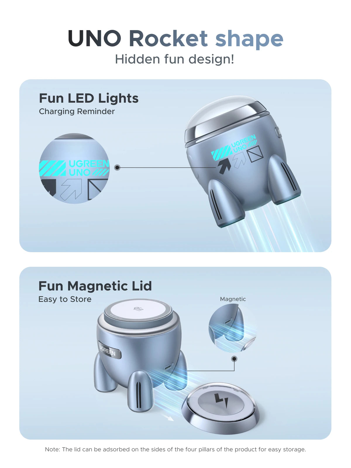 UGREEN Magflow Qi2.2 25W Magnetic Wireless Charger 2 in 1 Innovative Rocket -Style For iPhone 17 16 Pro Max Fast Charging
