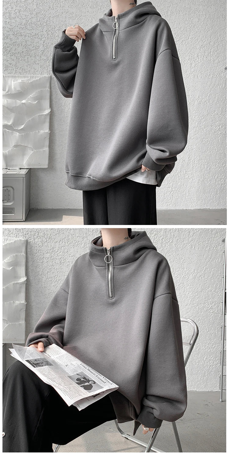 Turtleneck Hoodie Zipper Pullovers Streetwear Hip Hop Hooded Sweatshirt Men Clothing Korean Couples Harajuku Coat