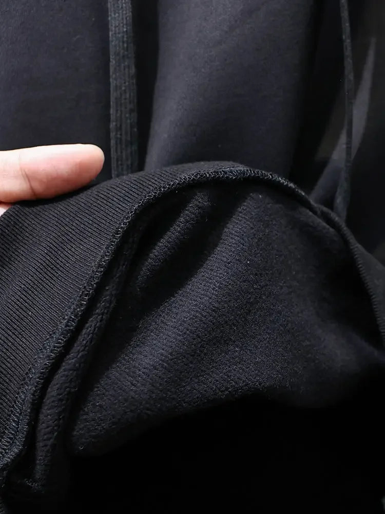 Loose Men's Hooded Sweatshirt Solid Black No Brand Cheap Simple Warm Male Hoodie Funny Overfit Sweat Shirt Tops High Quality Emo