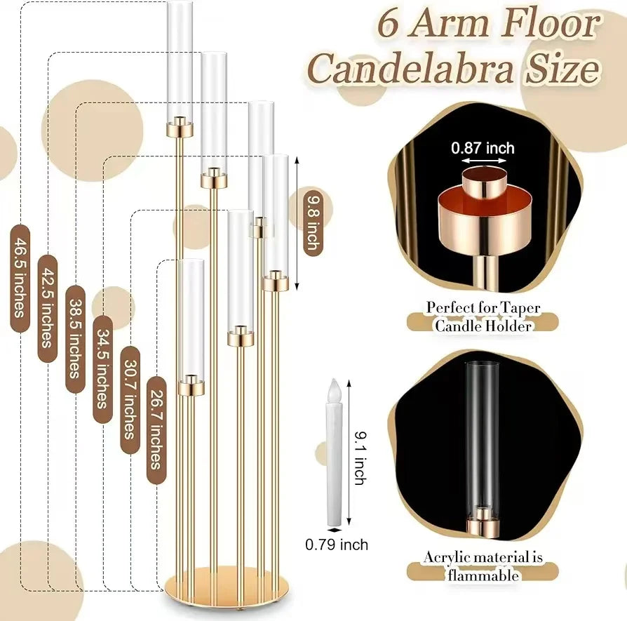46"Tall Metal Floor Candlestick Holder with 24 PCS LED