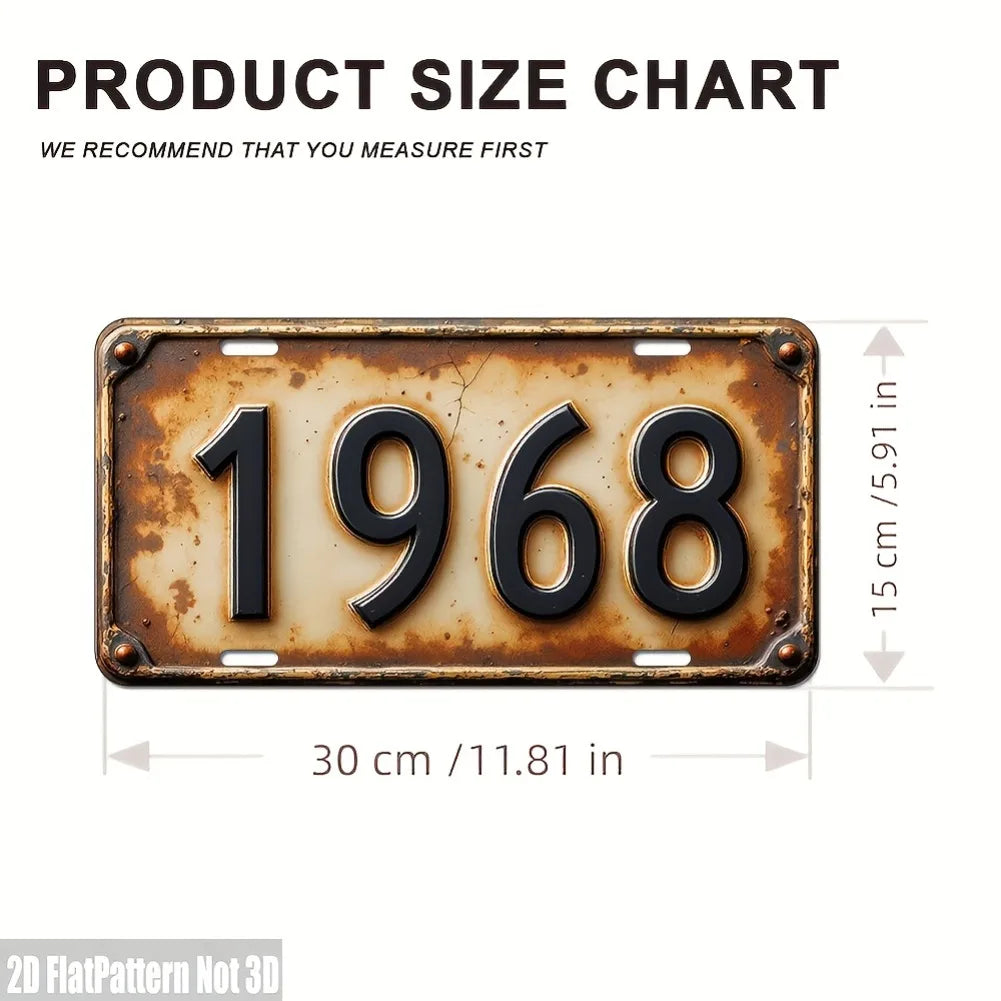 [Retro Iron Wall Sign] 2D Flat 1968 6x12" Metal Plaque - Rustic Black Numbers, Cafe Bar Indoor-Outdoor Decor