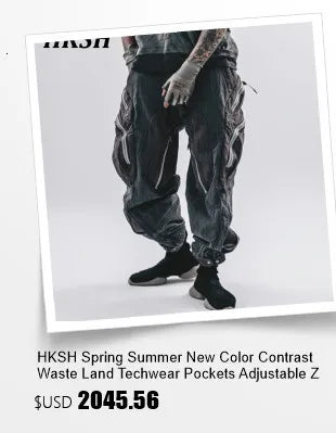 HKSH Spring Autumn New Outfit China-Chic Dark Ribbon Zipper Men Tide Dark Hooded Sweatshirt Original Punk Ins Cargo Pants HK0531