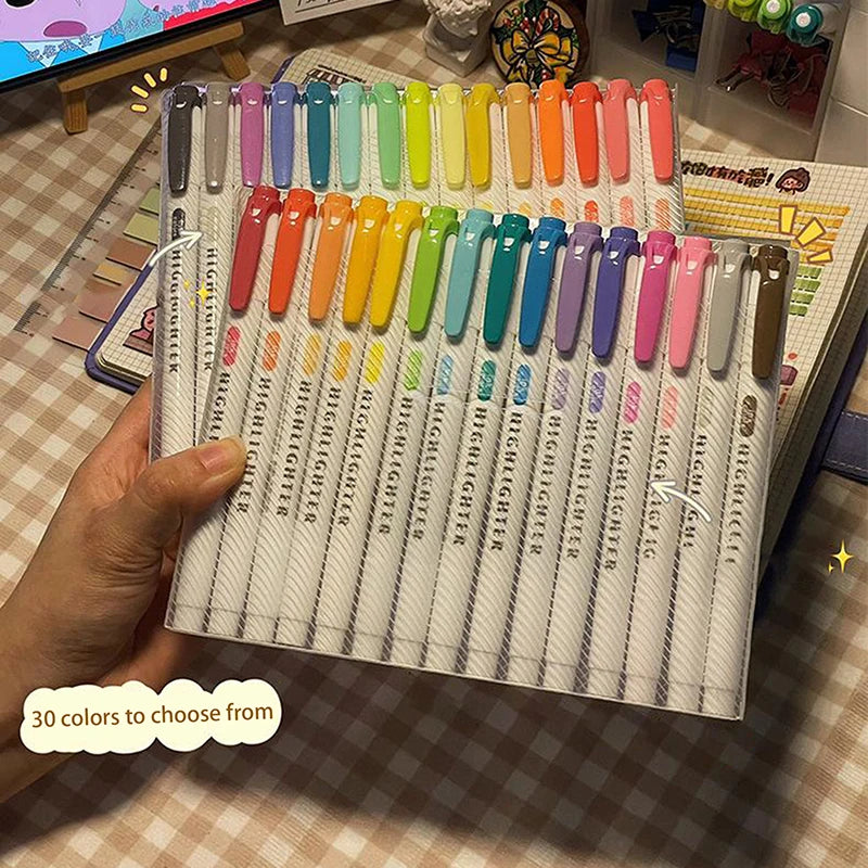 15 Colors Double Headed Highlighter Pen Set Fluorescent Drawing