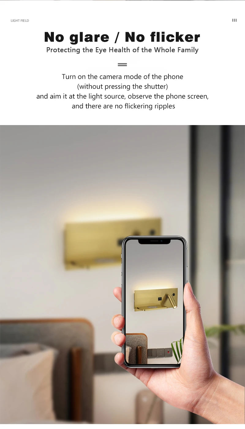 Multi Functional Wall lamp with Mobile phone Wireless charger switch USB interface Bedroom Night light LED Reading wall light