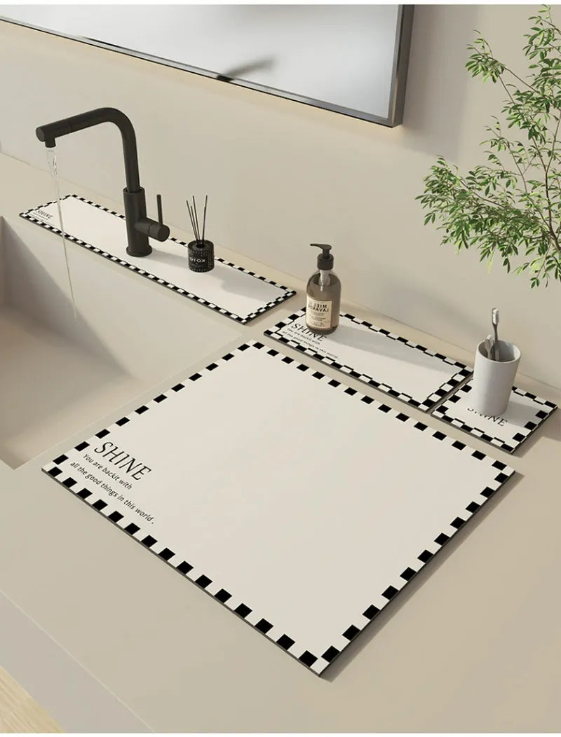 Kitchen Sink Faucet Mat Absorbent Faucet Splash Guard Drain Pad Bathroom Countertop Protector Diatomite Faucet Rug Washable
