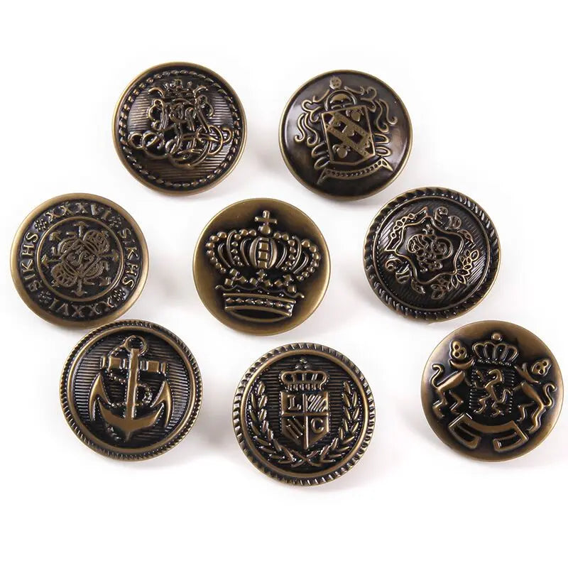 10pcs 15/20/25mm Metal Vintage Coat Suit Uniform Button Retro Copper Buttons Round Shank button DIY Sewing Ornaments