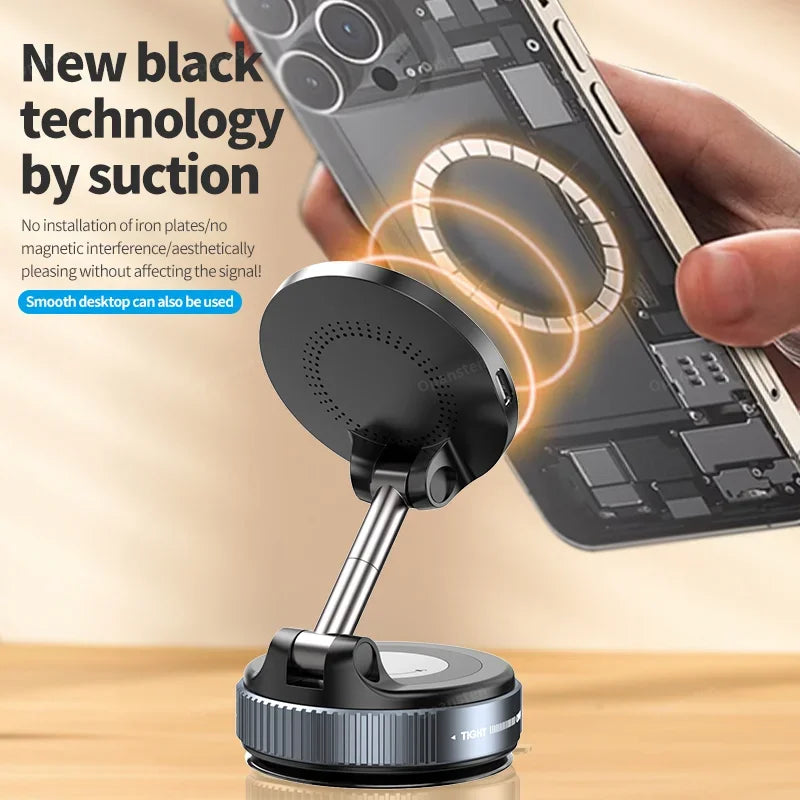 Super Strong Magnetic Car Wireless Charger Phone Holder 360° Rotation Vacuum Suction Cup For iPhone 12-17 Series Fast Charging