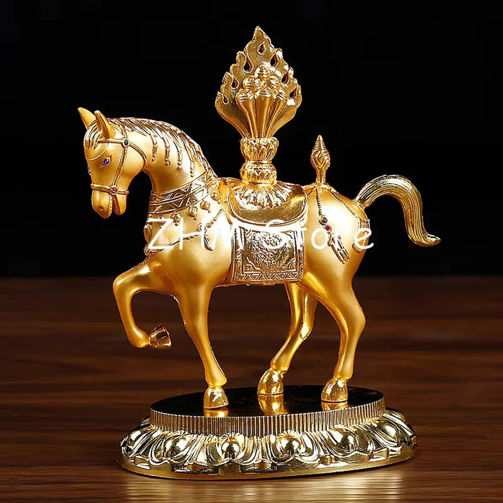 13.3*11.5cm Tantric Supply Esoteric Buddhist Alloy Metal Gold Plating Treasured Horse Home/Car Putting Decoration Crafts