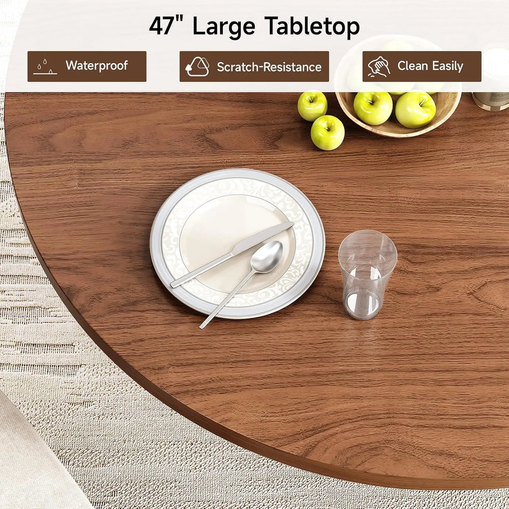 47-Inch Round Walnut Dining Table With Storage