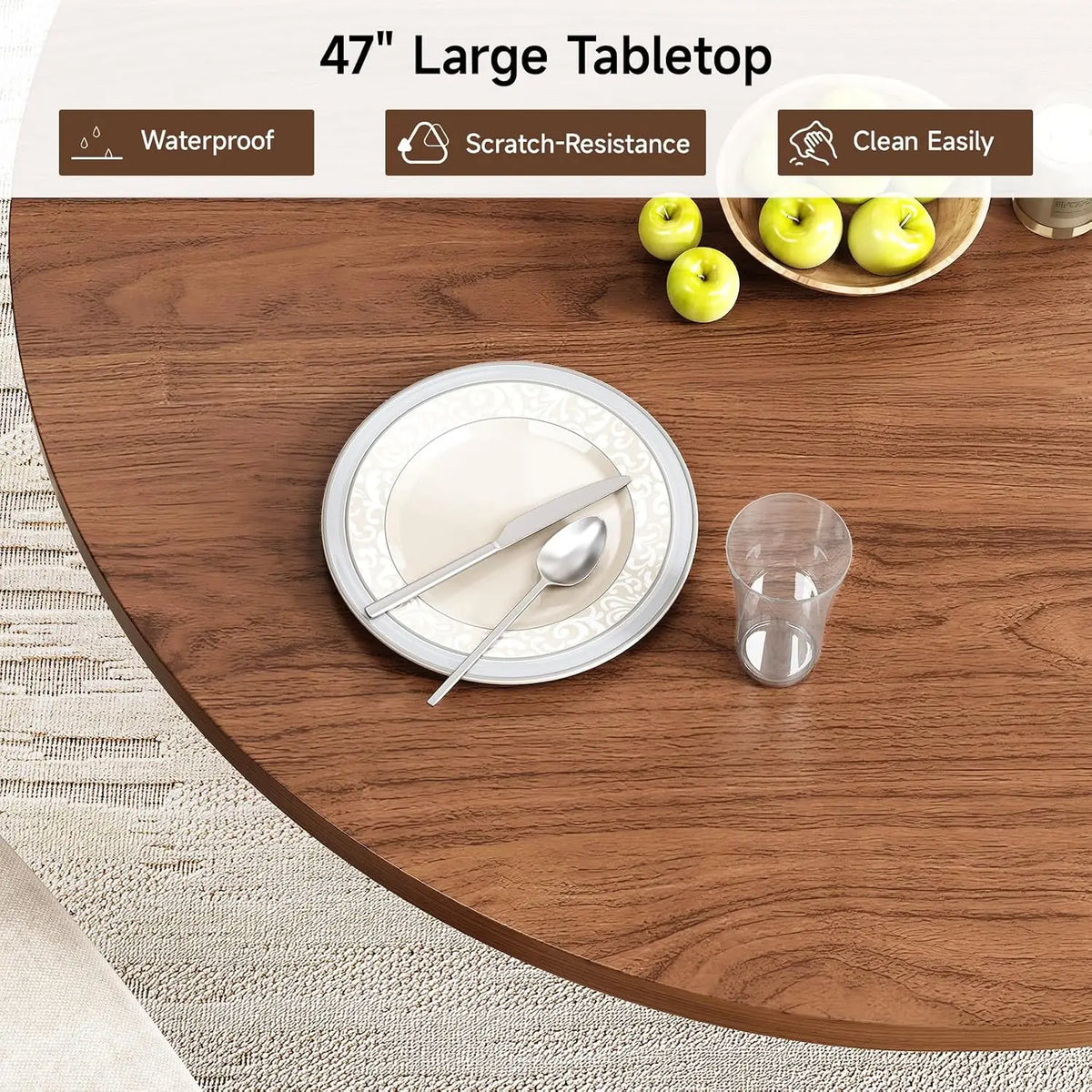 47-Inch Round Walnut Dining Table With Storage
