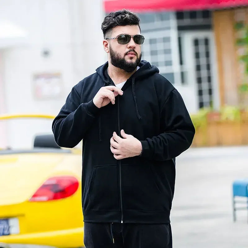 2024 Men Zip Oversized Hoodie Plus Sized Fleece Hood Long Sleeve Top Male Sweatshirt Zipper Loose Baggy Big Size Plus Large 12XL