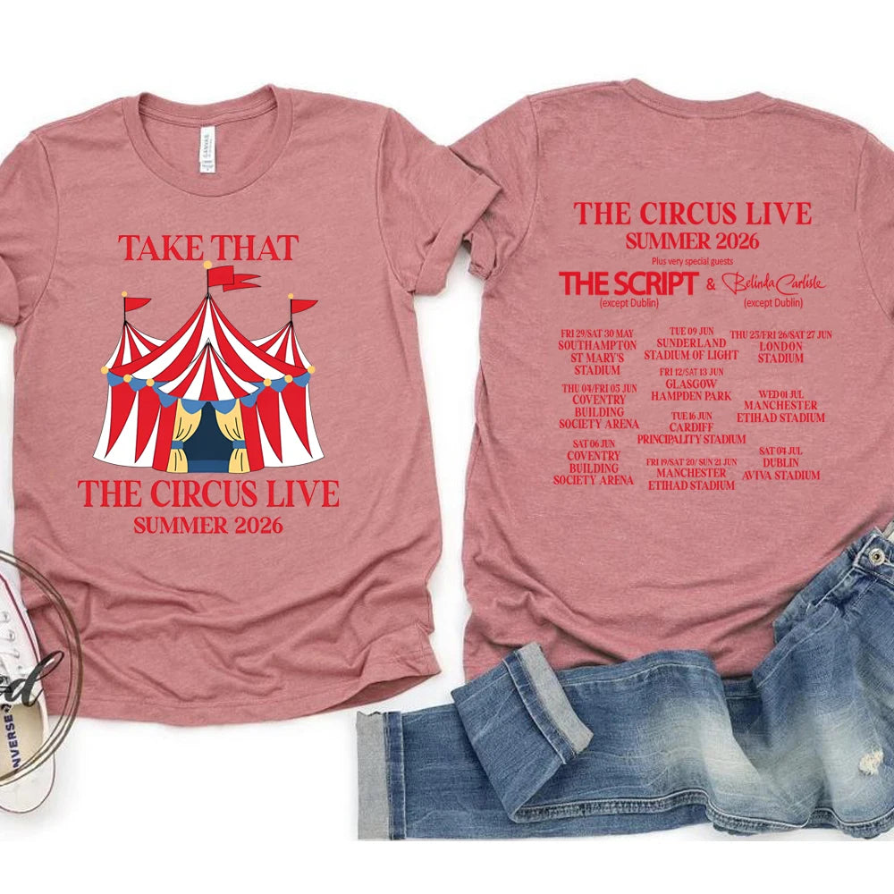 Vintage Take That Circus Live Summer 2026 Tour T-Shirt TT & Party Music Band Concert Tee Trendy Unisex Short Sleeve Summer Tops