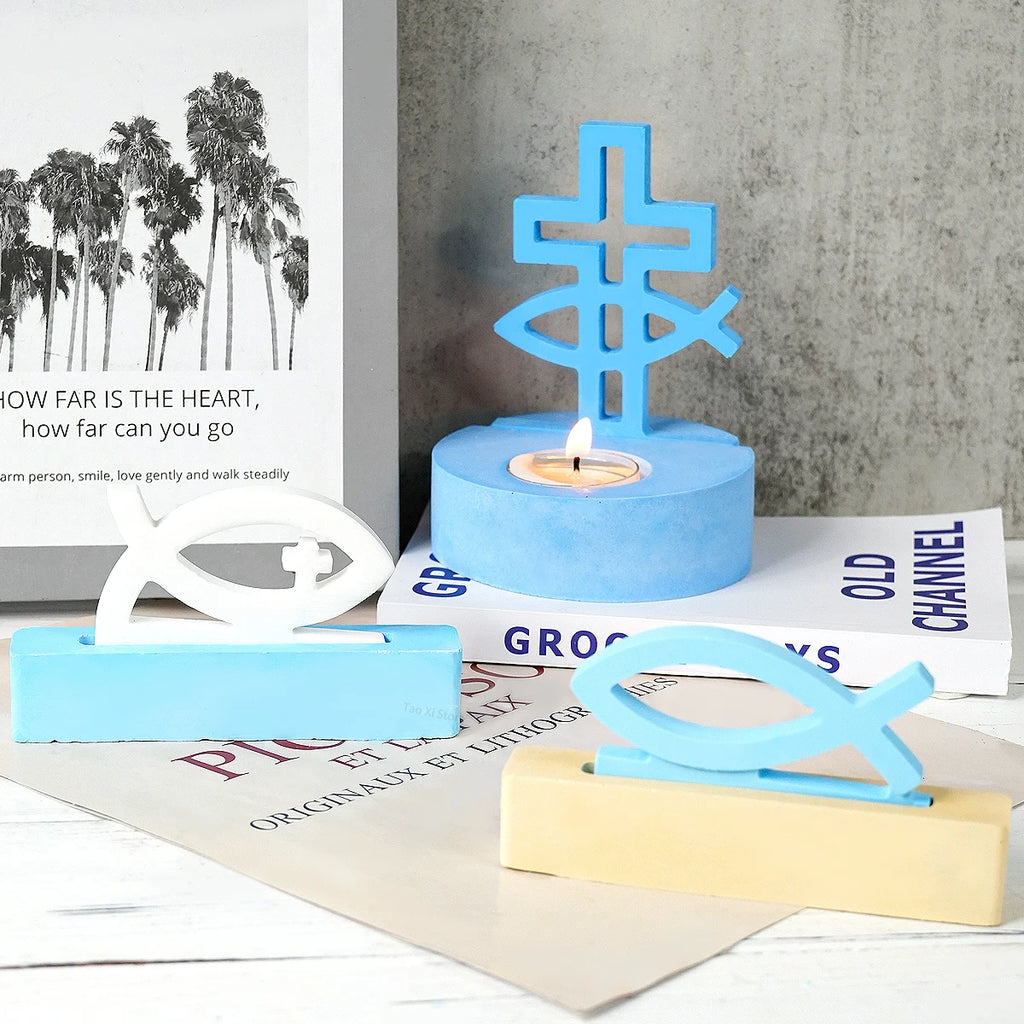 Creative Cross Fish Candle Holder Silicone Mold DIY Handmade Epoxy Resin Plaster Craft Candlestick Casting Molds Gift Home Decor