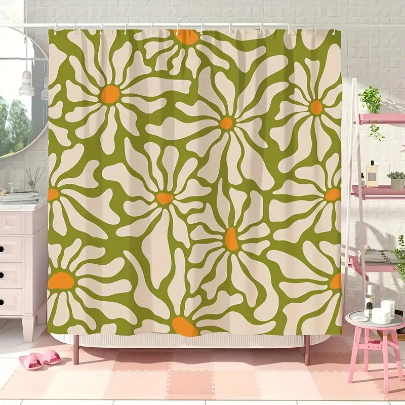 Elegant Green Floral Pattern Waterproof Shower Curtain – Perfect for Adding a Fresh and Stylish Touch to Your Bathroom Decor
