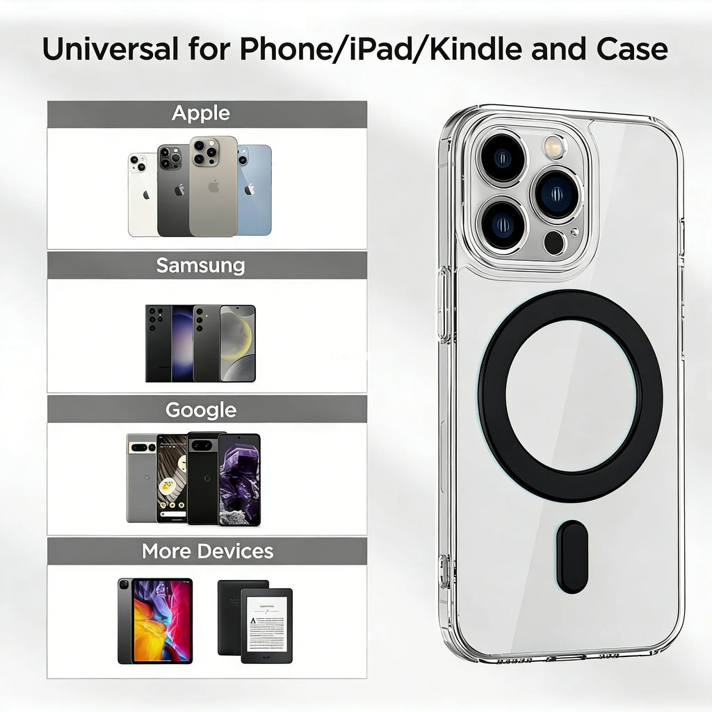 Magnetic Ring Sticker - Magsafe Compatible, Universal Adapter for iPhone 16-12 Series, Samsung Galaxy, Pixel & Phone Cases