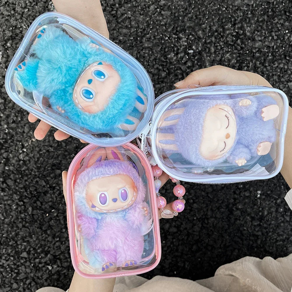 2025 New For 17cm Labubu V2 V3 15cm PVC Storage Bag Dolls Display Bag Cotton Doll Outfit Crossbody Pain Bag Home Organization
