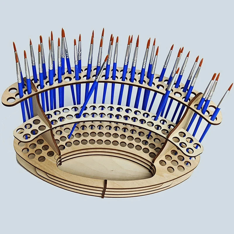 Paint Brush Holder Holes Wooden Paint Brush Holder Stand Desk Organizer Watercolor Brush Tray Rack for Pencils Paint Brushes