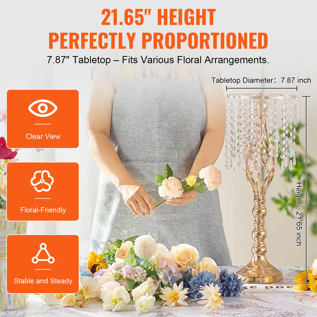 SucceBuy Tall Crystal Wedding Flower Stand Metal Wedding Centerpiece