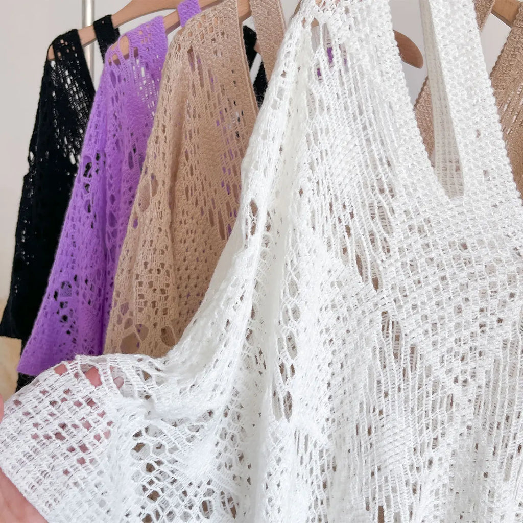 New Spring and Summer Fashion Women's Fringed Knitted Shawl Women Hollow out Solid Color Capes Knitted Pullover