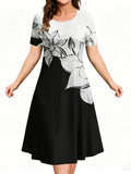 Summer Women'S Dresses 3D Art Flowers Printed Short Sleeve