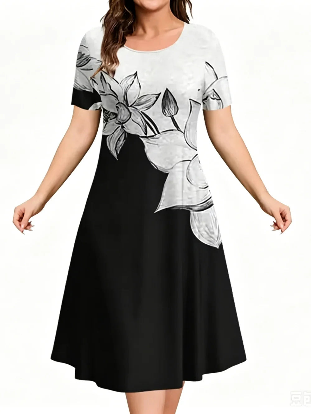 Summer Women'S Dresses 3D Art Flowers Printed Short Sleeve