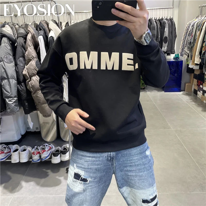 Long Sleeve Men's Pullover Hoodie Autumn Winter New Letter Printing Sweater Casual Harajuku Round Neck Plush Sweatshirt Top