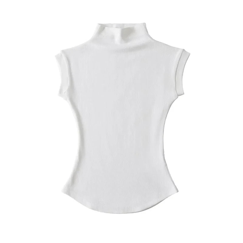 Women Summer Sexy Turtleneck Sleeveless T-Shirts Tops Solid Slim