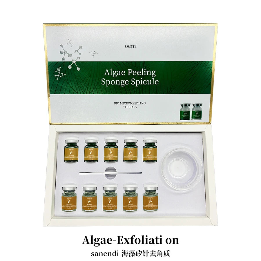 10 Vials Algae Peeling Powder DIY Facial Mask Sponge Spicules Natural Seaweed Skin Care Repair Acne Clean Pores 5 Pairs