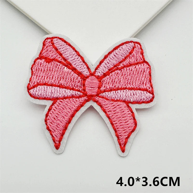 Cartoon Embroidery Sticker Decorative Ironing Sticker Sewing DIY Pink Bowknot Clothing Shoes Hat Bag Patch