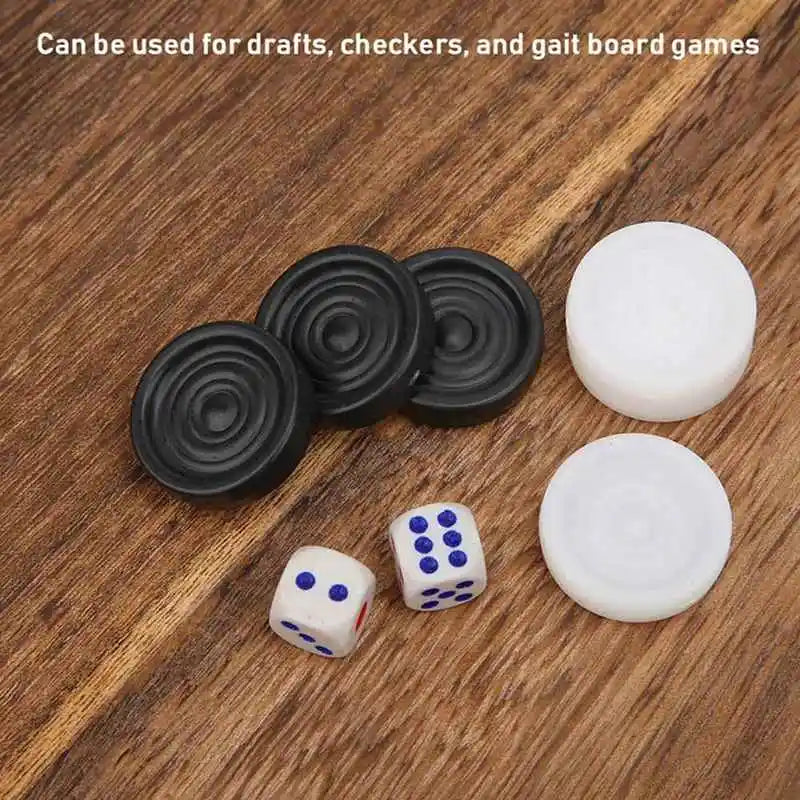 30pcs/Set Plastic Black White Checkers Backgammon Chess Pieces with 2 Dice Home Party Table Board Game for Adults Kids Toys