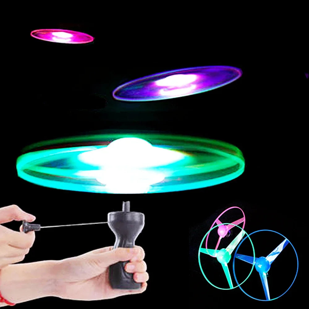 Luminous Flying Disc Propeller Toys LED Lighting Pull String