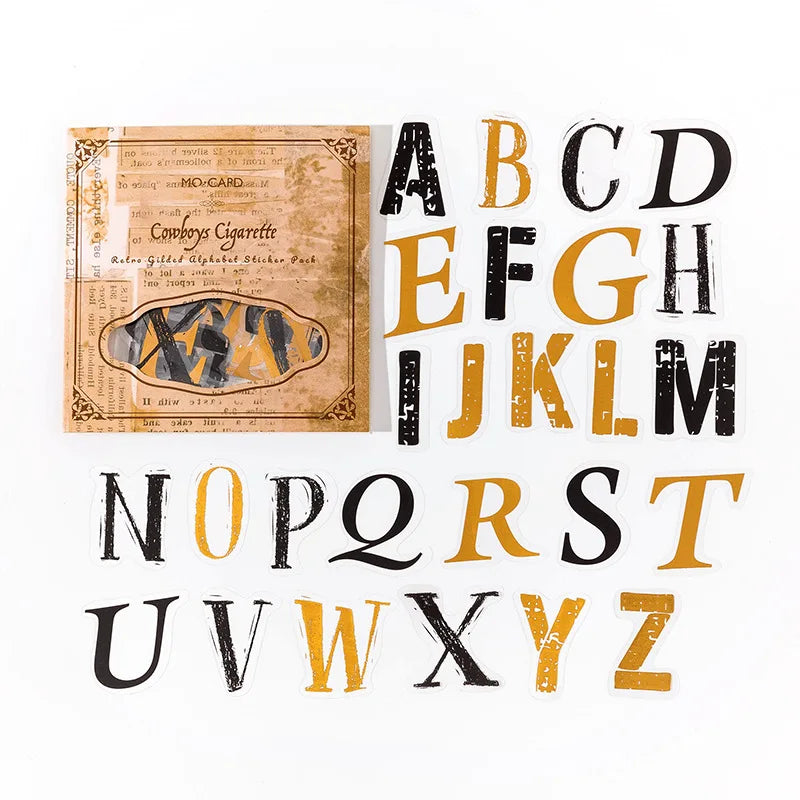 52-Piece Vintage 26 English Alphabet Stickers, Upper & Lowercase Letters with Retro Fonts, Self-Adhesive for Journal Decoration