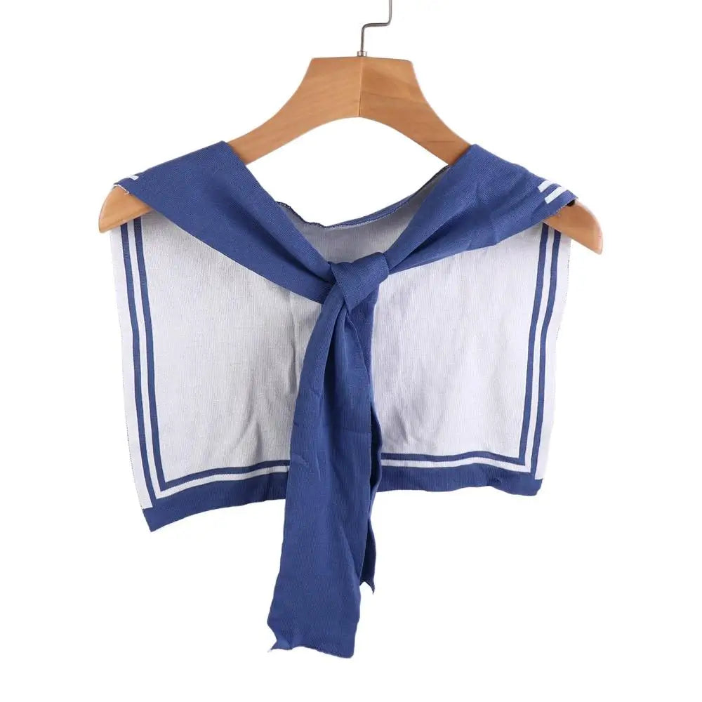 Warm Stripe Knitted Shawl Patchwork Naval Style Blouse Shoulder Fake Collar Korean Style Scarf Accessories Knot Scarf Outdoor