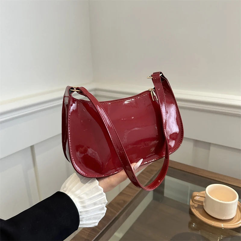 Retro Solid Color PU Leather Shoulder Underarm Bag Women's