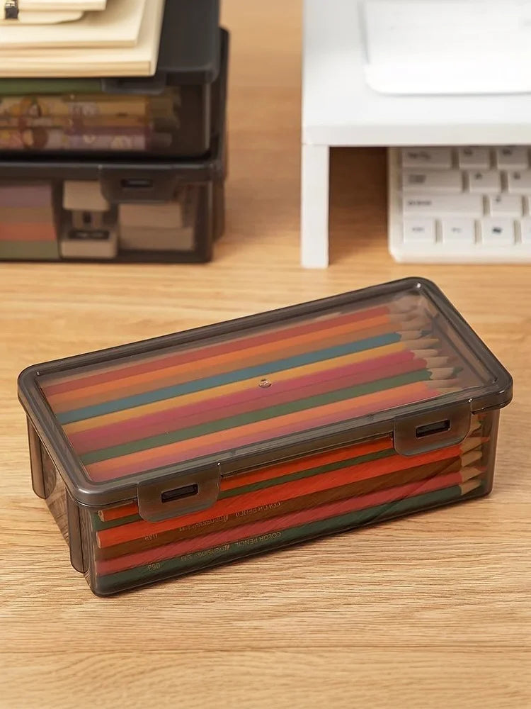 Black Desk Organizer Transparent Plastic Storage Box With Lid For Pens Pencils Markers School Supplies & Office Organization