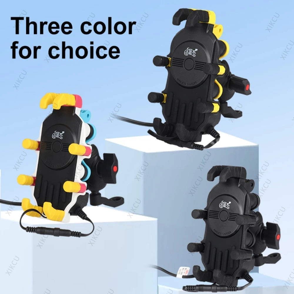 15W Wireless Charger 33W Type C Port Motorbike Bike Cellphone Bracket Octopus Shockproof Phone Holder Motorcycle Bicycle Stand