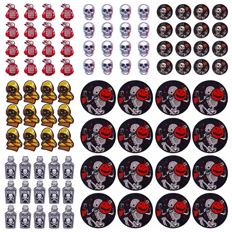 Prajna Wholesale 10PCS Punk Skull Patch For Clothing Skeleton Patches On Clothes DIY Fusible Patch Applqiues Embroidered Pacthes