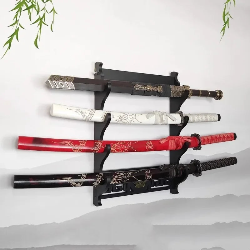 Wall Rapier Katana Shelf Support Wooden 4-Layers Wall Sword Stand Holder Display Real Size Japanese Katana Sabre Rack Decoration
