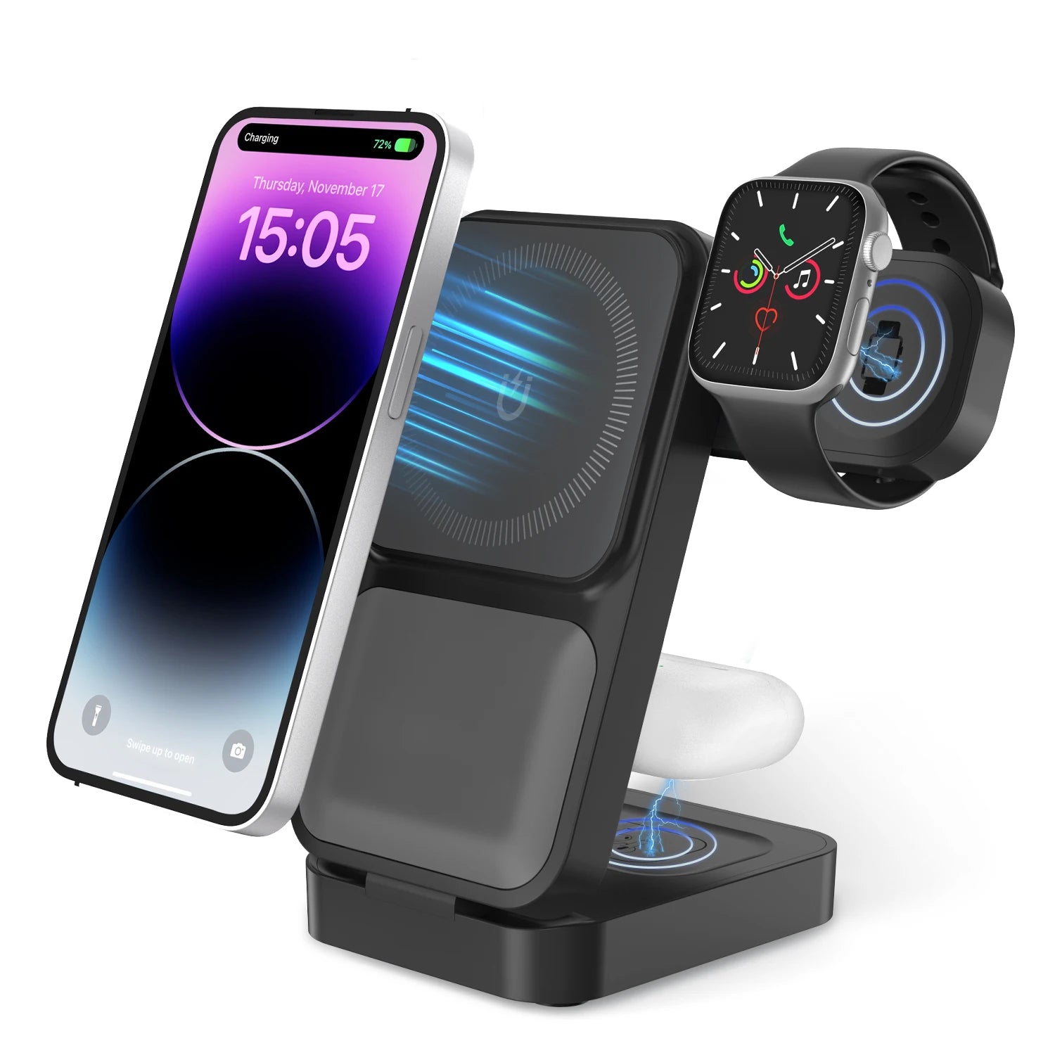 3in1 Foldable Wireless Charger Qi2 Multifunctional Stand Clock Wireless Charger Adapter Type-c Station For iPhone 16 15 Pro Max