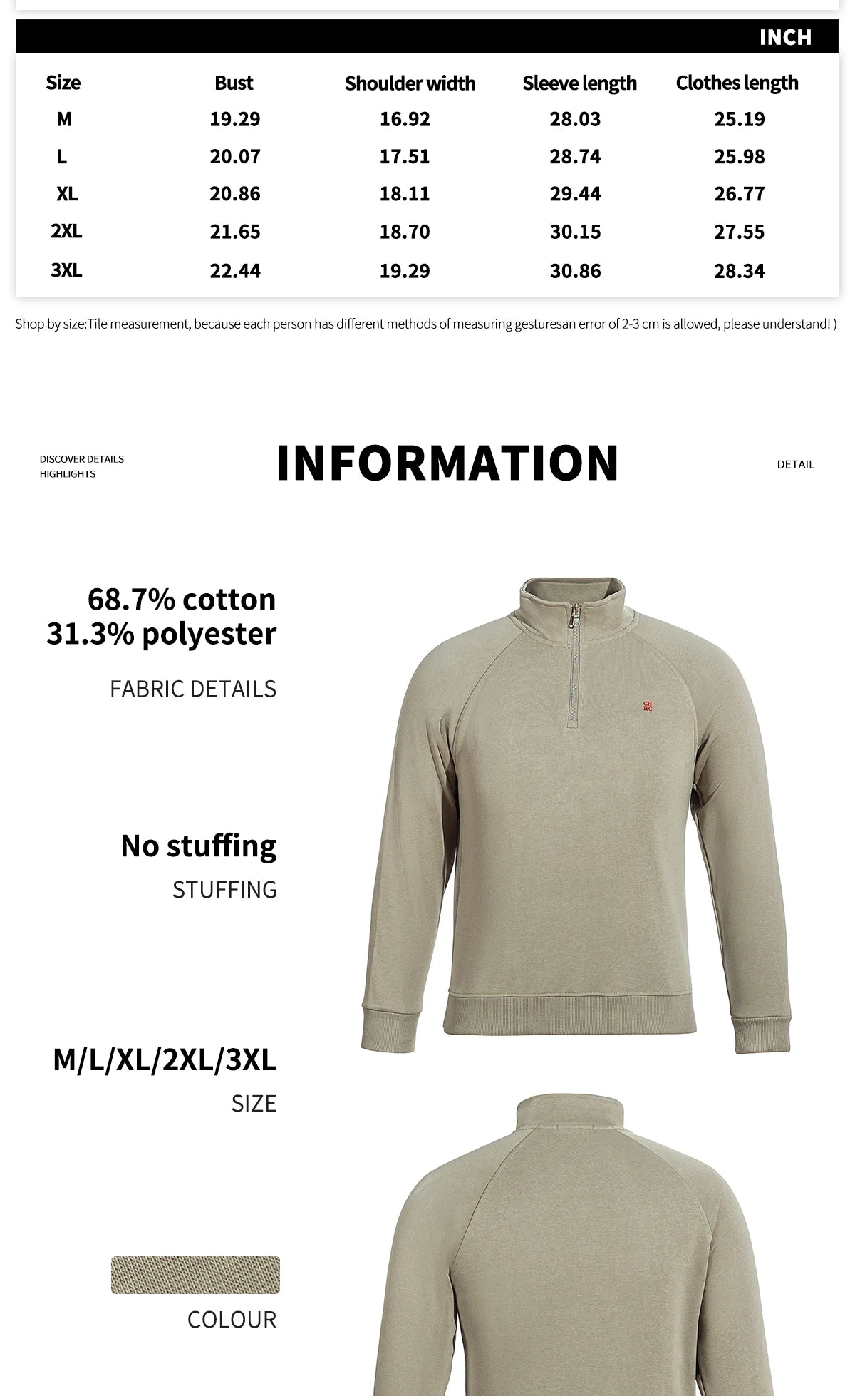 CHCH Men's Sweatshirt Autumn Fashion Long Sleeved Men's Sweatshirt Casual Half Zipper Design Classic Versatile Men's Pullover